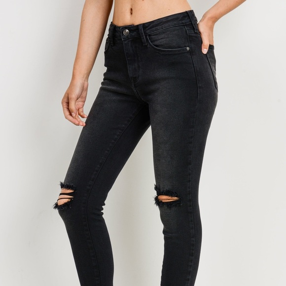 Just Black | high waisted destroyed knee skinny jeans - Picture 3 of 11
